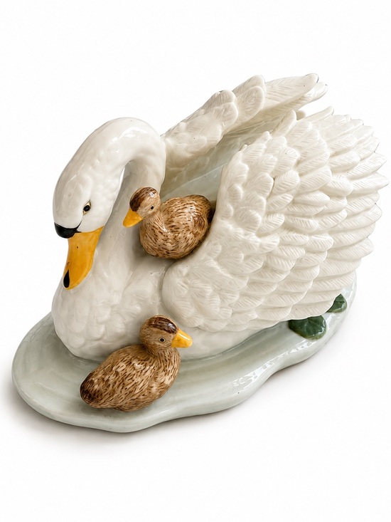 Other - Vintage Swan Figurine Mother & Baby Ceramic White Bird Decor
